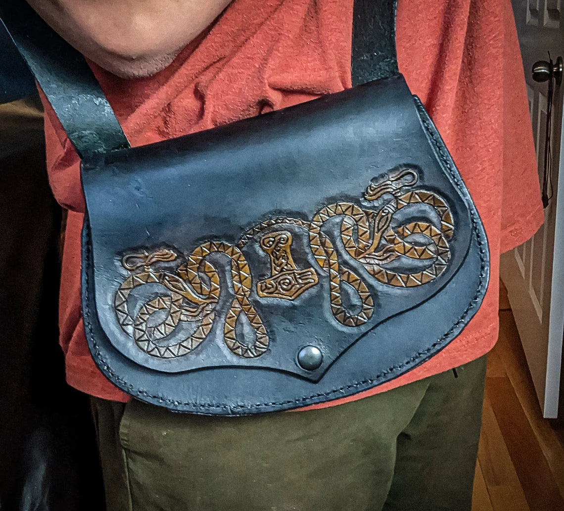 Leather Purse - Mjolnir and Serpents