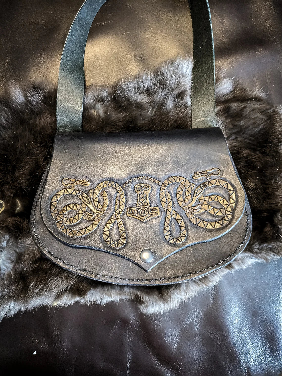 Leather Purse - Mjolnir and Serpents