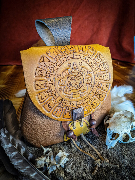 Mayan Wheel - Leather Belt Bag