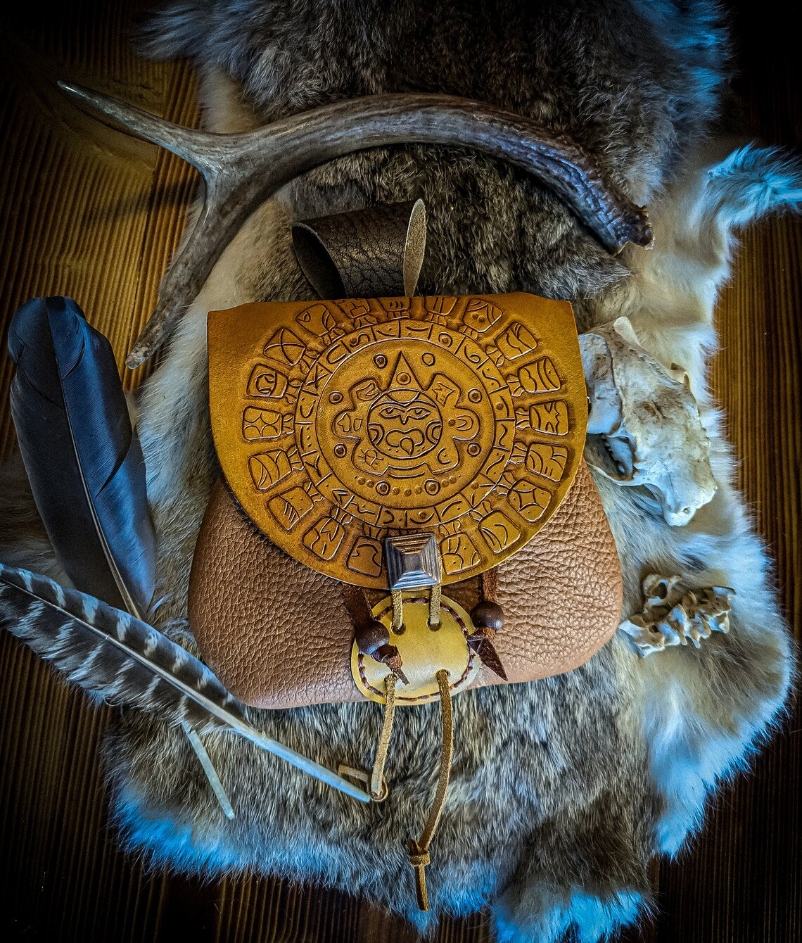 Mayan Wheel - Leather Belt Bag