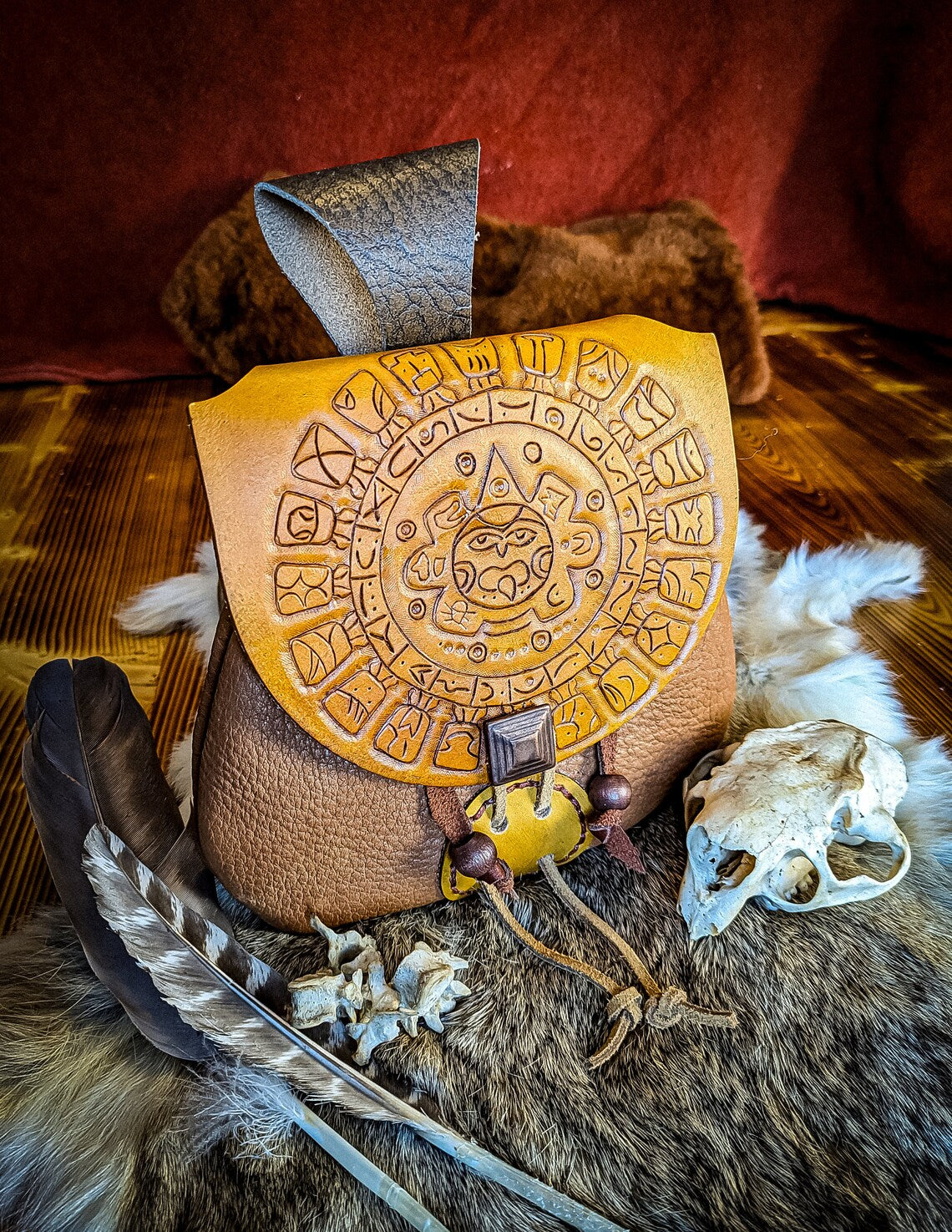 Mayan Wheel - Leather Belt Bag