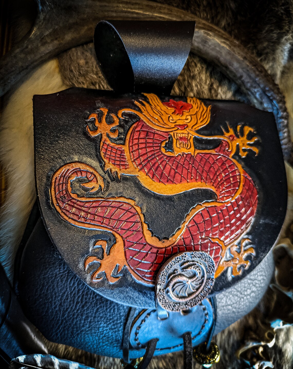 Crimson Dragon - Leather Belt Bag
