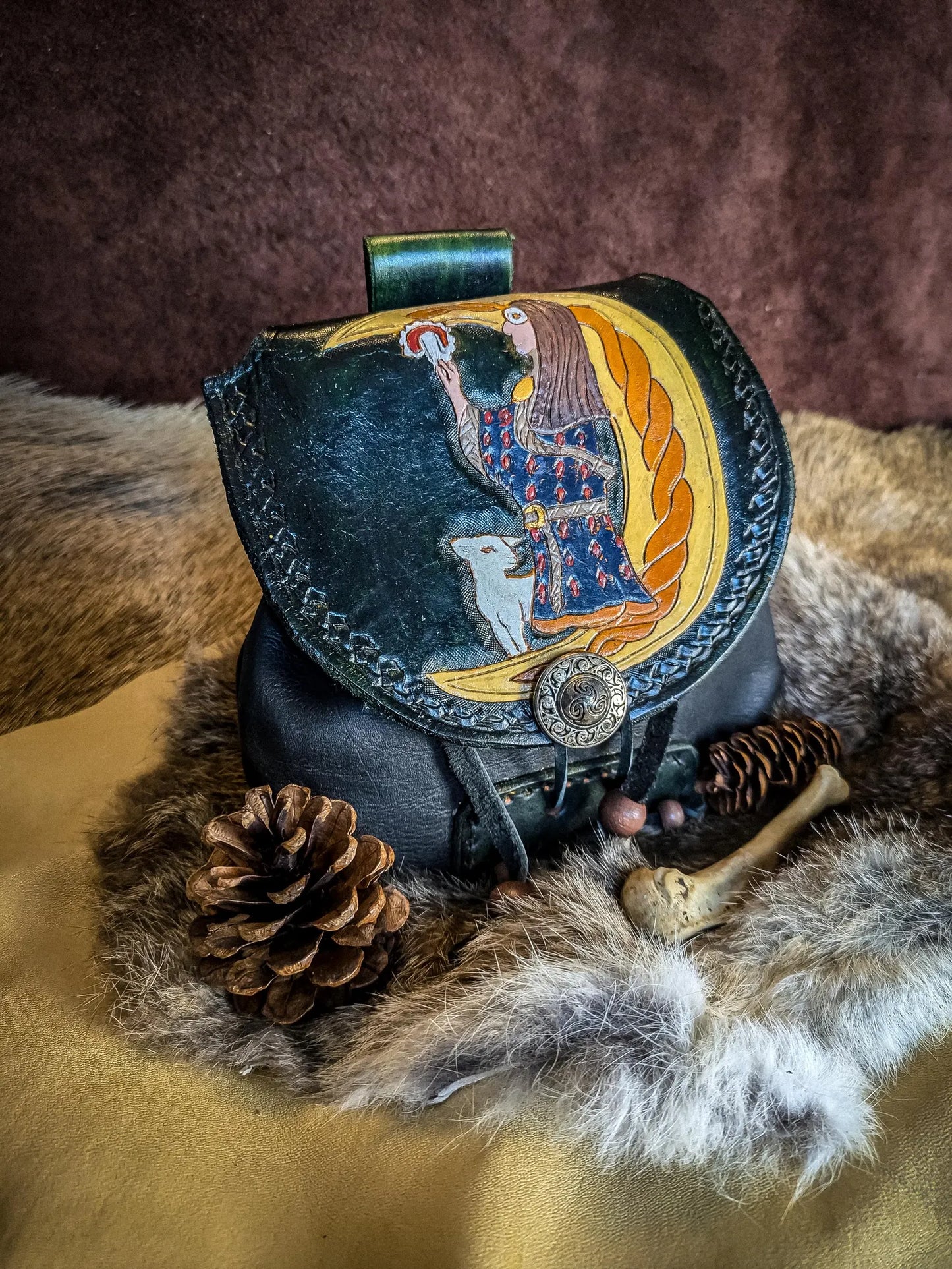 Moon Mushroom Goddess - Leather Belt Bag