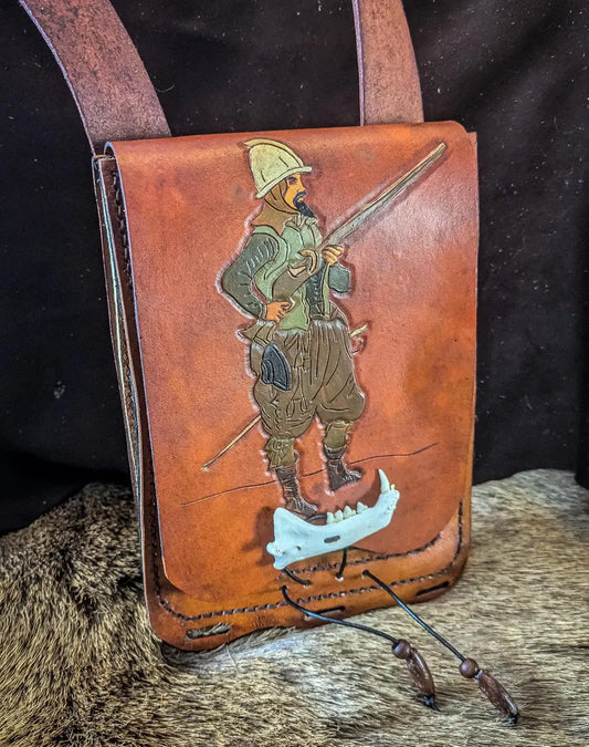 Leather Hunting Satchel - Blackpowder Shoulder Bag with Sheepskin