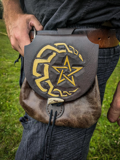 Celtic Moon and Star - Leather Belt Bag