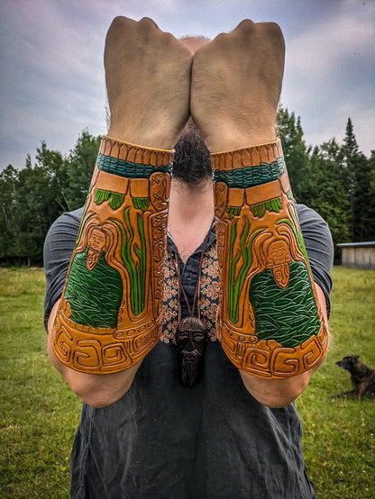 Jaguar Warrior Leather Bracers - Arm Guards