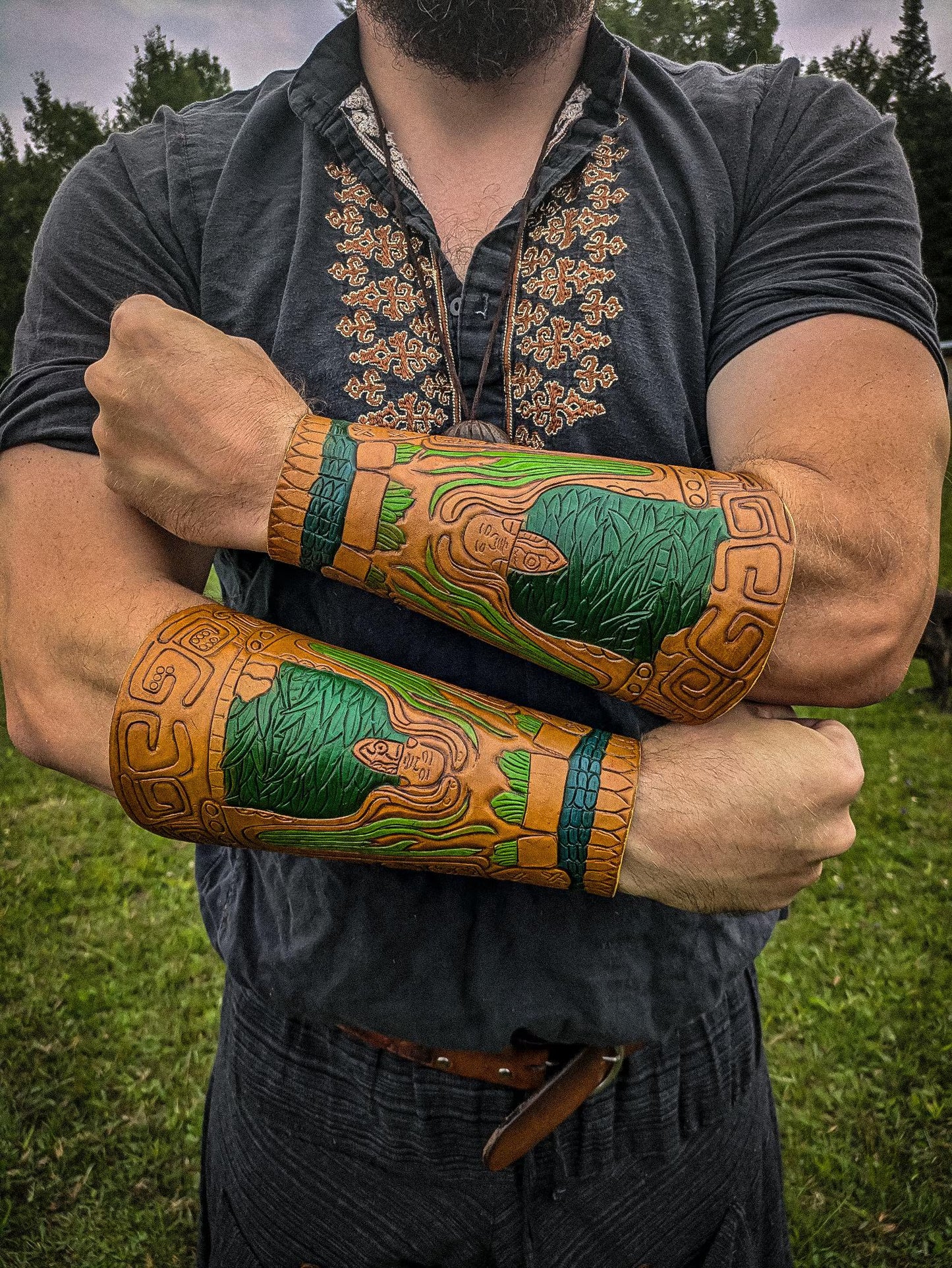Jaguar Warrior Leather Bracers - Arm Guards