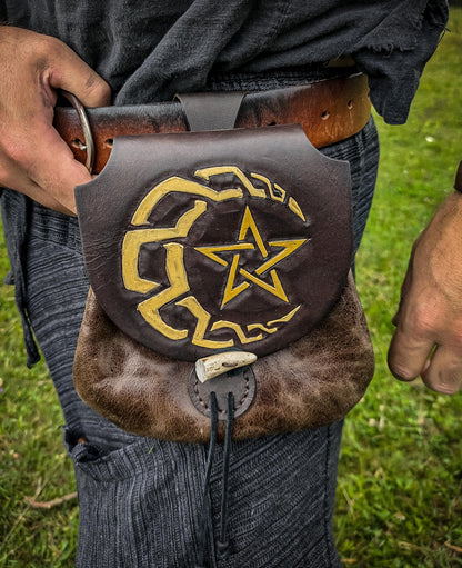 Celtic Moon and Star - Leather Belt Bag