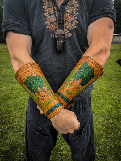 Jaguar Warrior Leather Bracers - Arm Guards