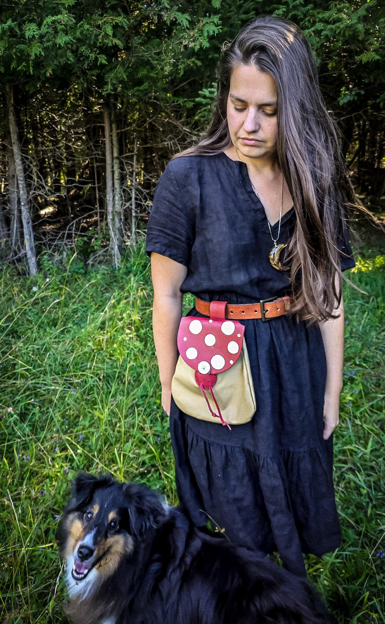 Fly Agaric - Large Leather Belt Bag - Mushroom Hip Satchel