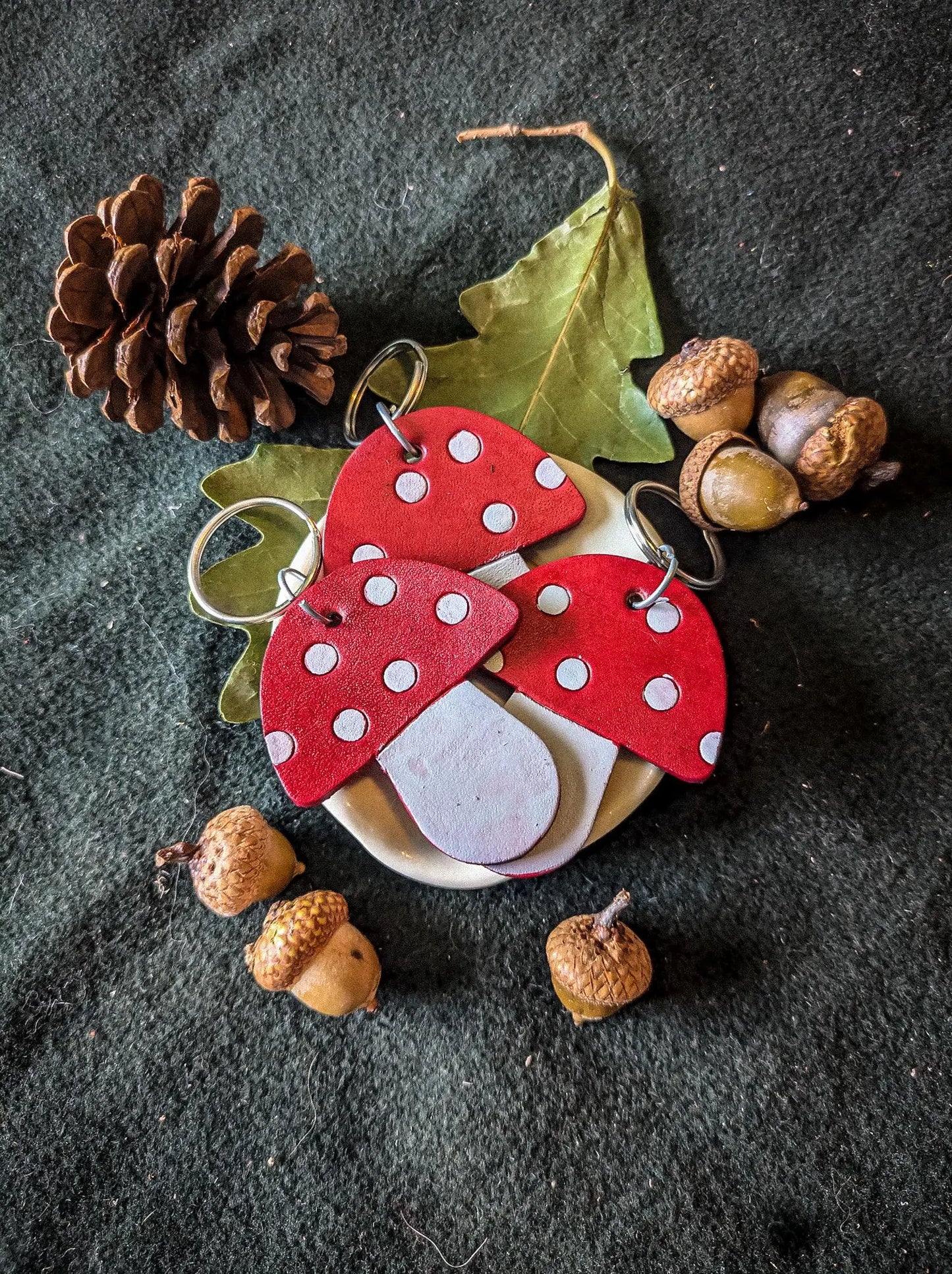 Leather Mushroom Keychain