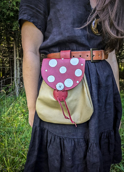 Fly Agaric - Large Leather Belt Bag - Mushroom Hip Satchel