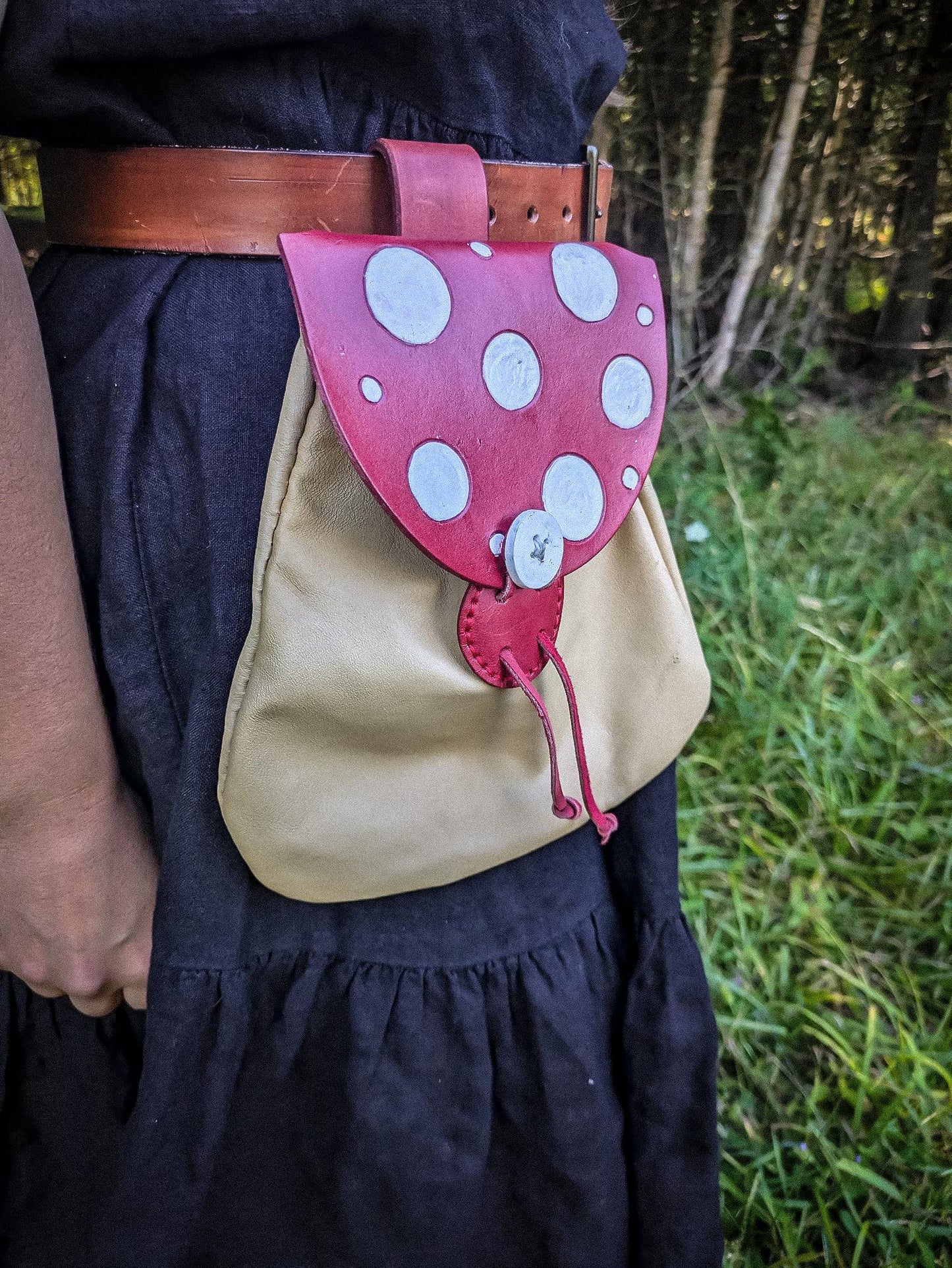 Fly Agaric - Large Leather Belt Bag - Mushroom Hip Satchel