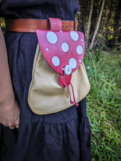 Fly Agaric - Large Leather Belt Bag - Mushroom Hip Satchel