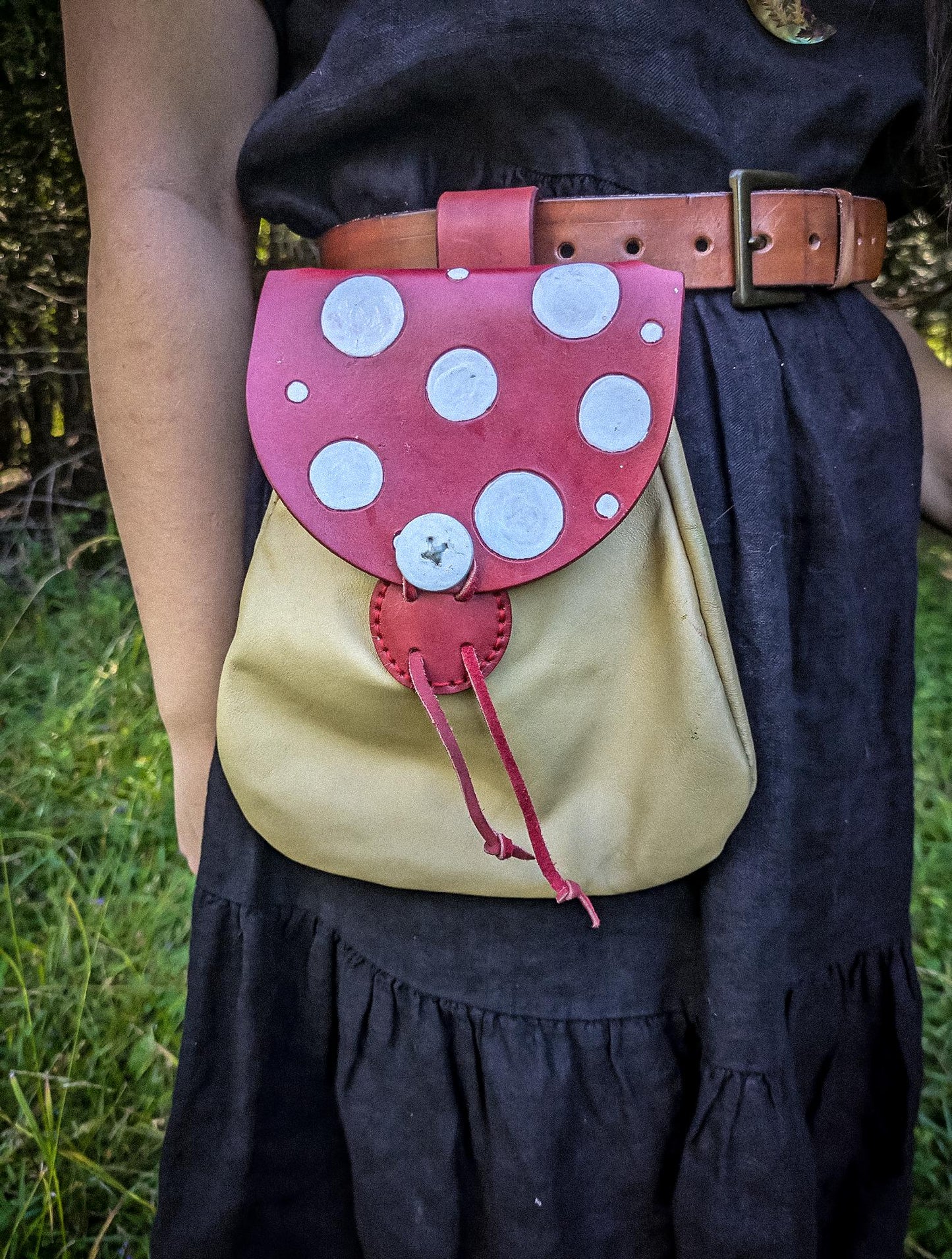 Fly Agaric - Large Leather Belt Bag - Mushroom Hip Satchel
