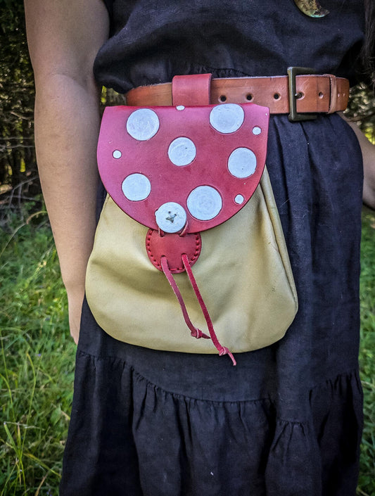 Fly Agaric - Large Leather Belt Bag - Mushroom Hip Satchel