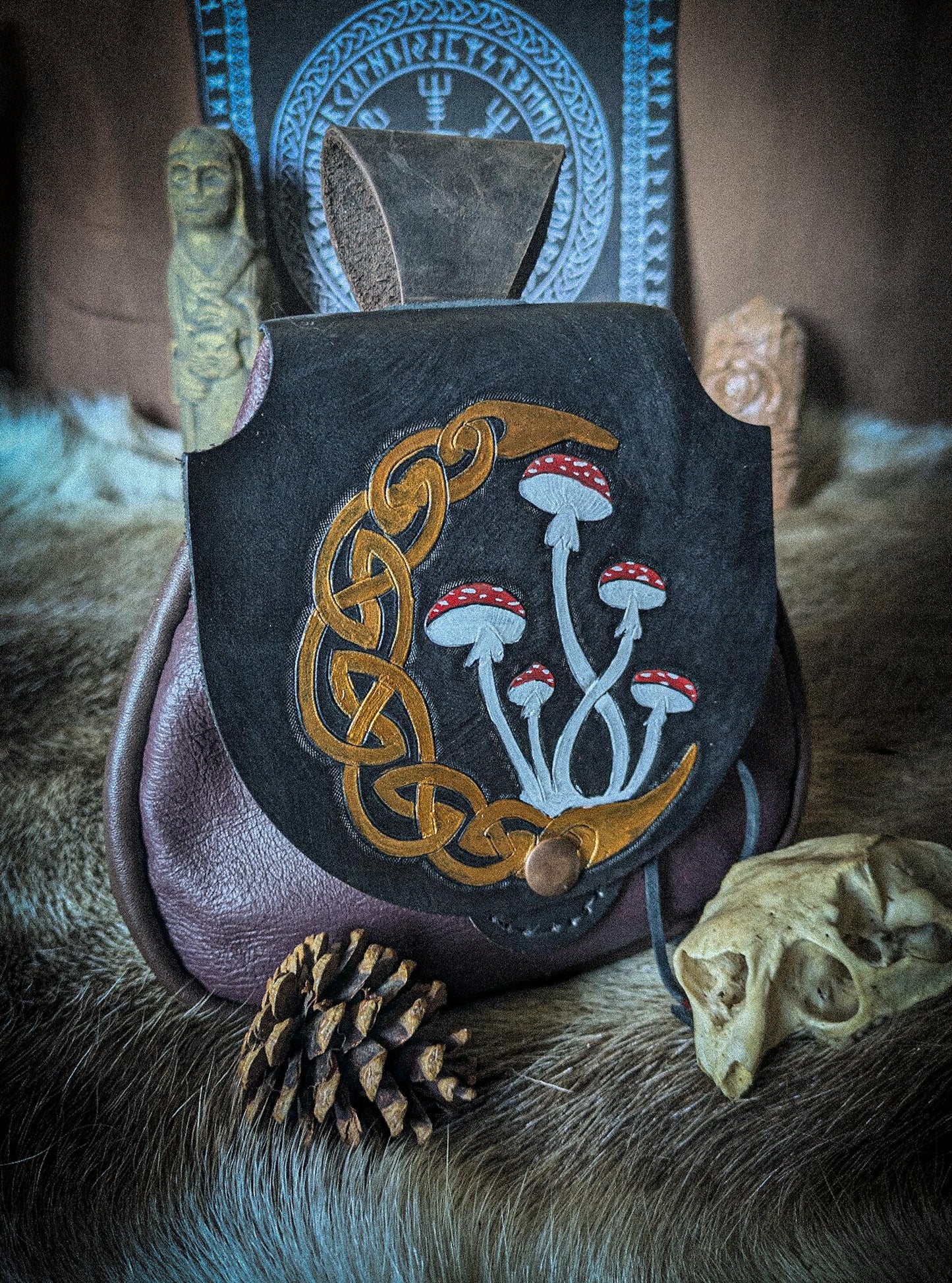 Celtic Moon and Mushroom - Leather Belt Bag