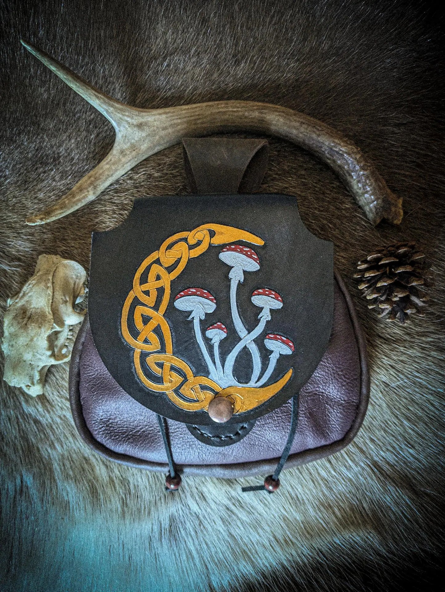 Celtic Moon and Mushroom - Leather Belt Bag