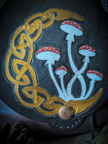 Celtic Moon and Mushroom - Leather Belt Bag