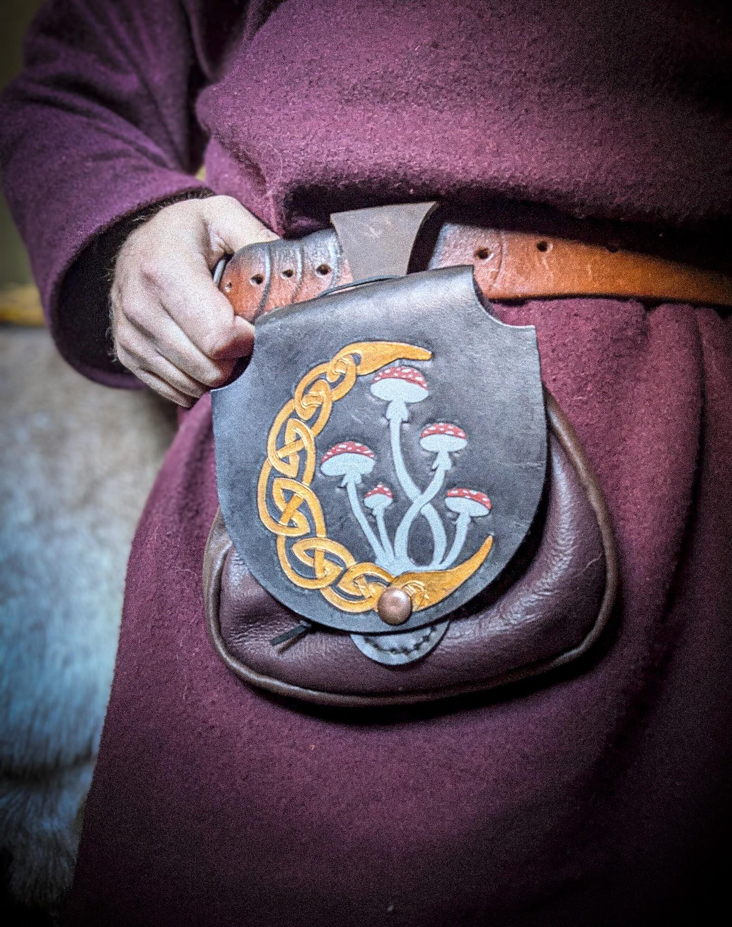 Celtic Moon and Mushroom - Leather Belt Bag