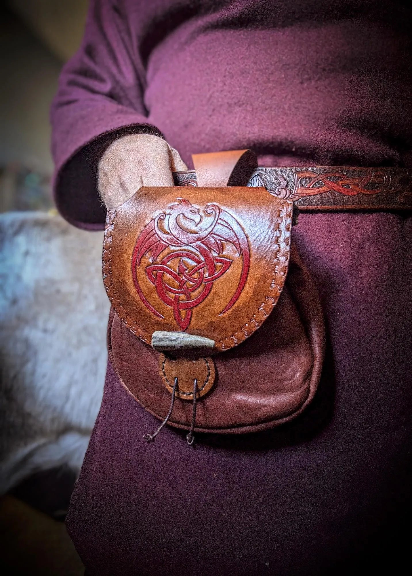 Celtic Dragon - Leather Belt Bag
