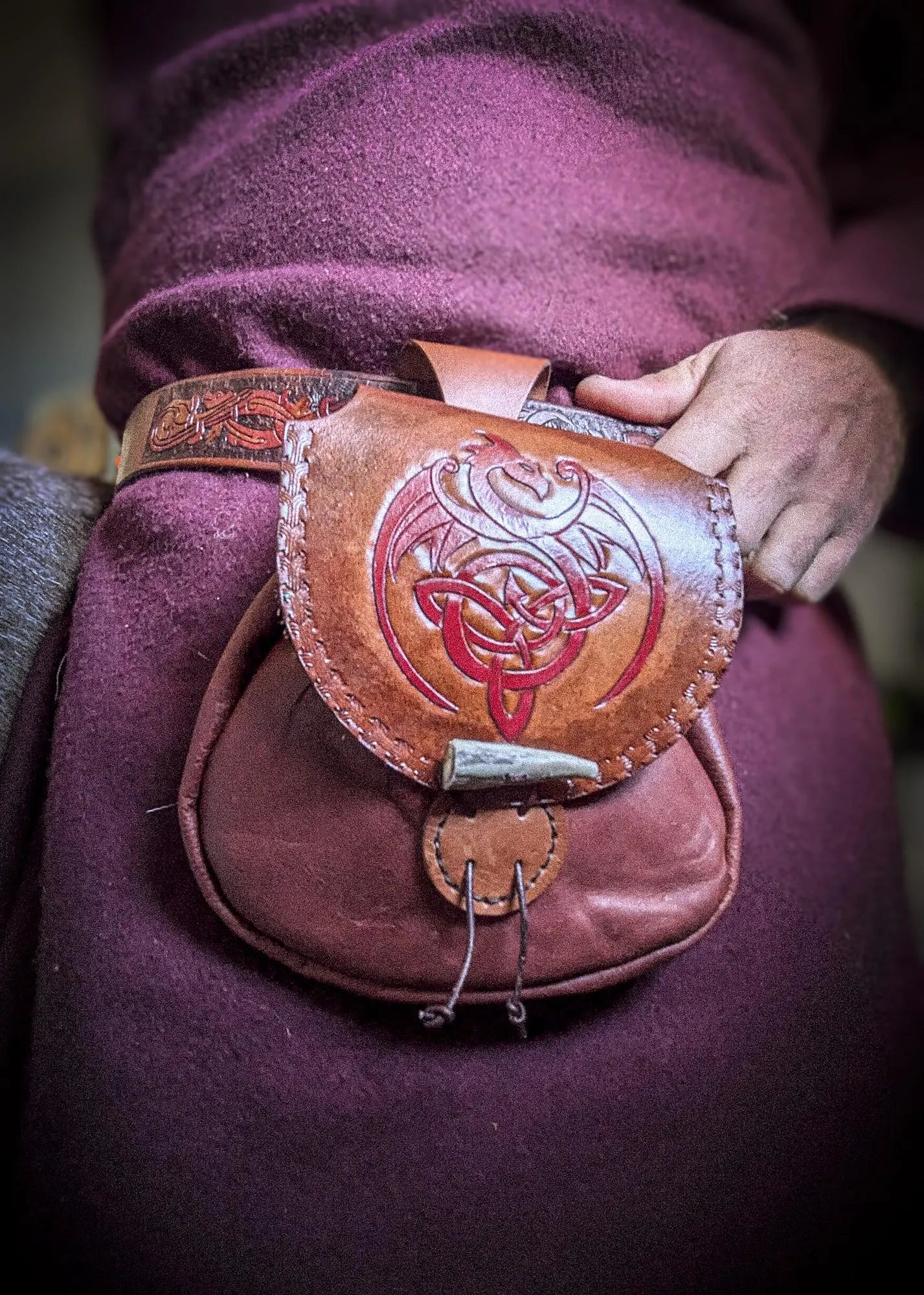 Celtic Dragon - Leather Belt Bag
