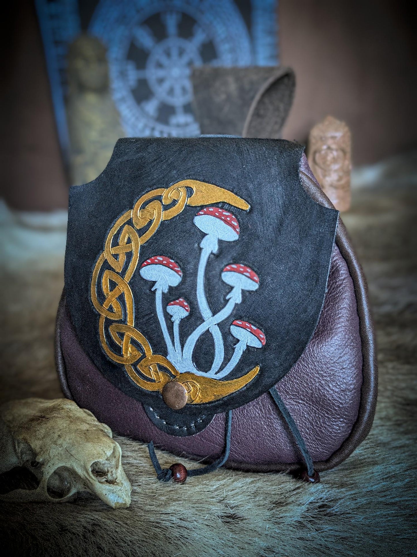 Celtic Moon and Mushroom - Leather Belt Bag