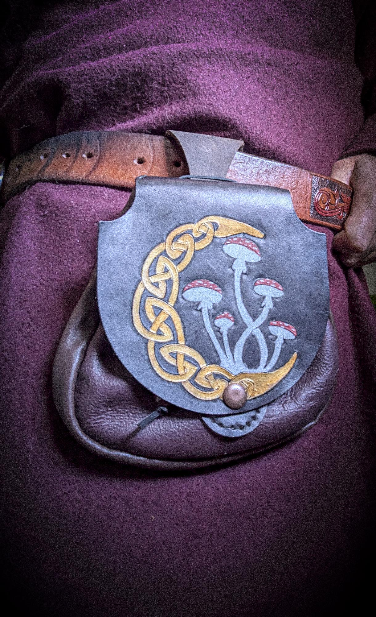 Celtic Moon and Mushroom - Leather Belt Bag