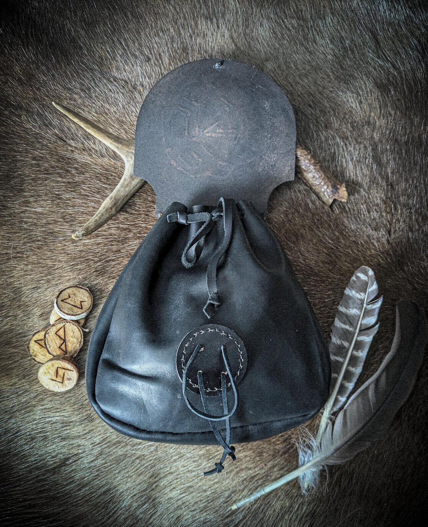 Celtic Moon and Star - Leather Belt Bag