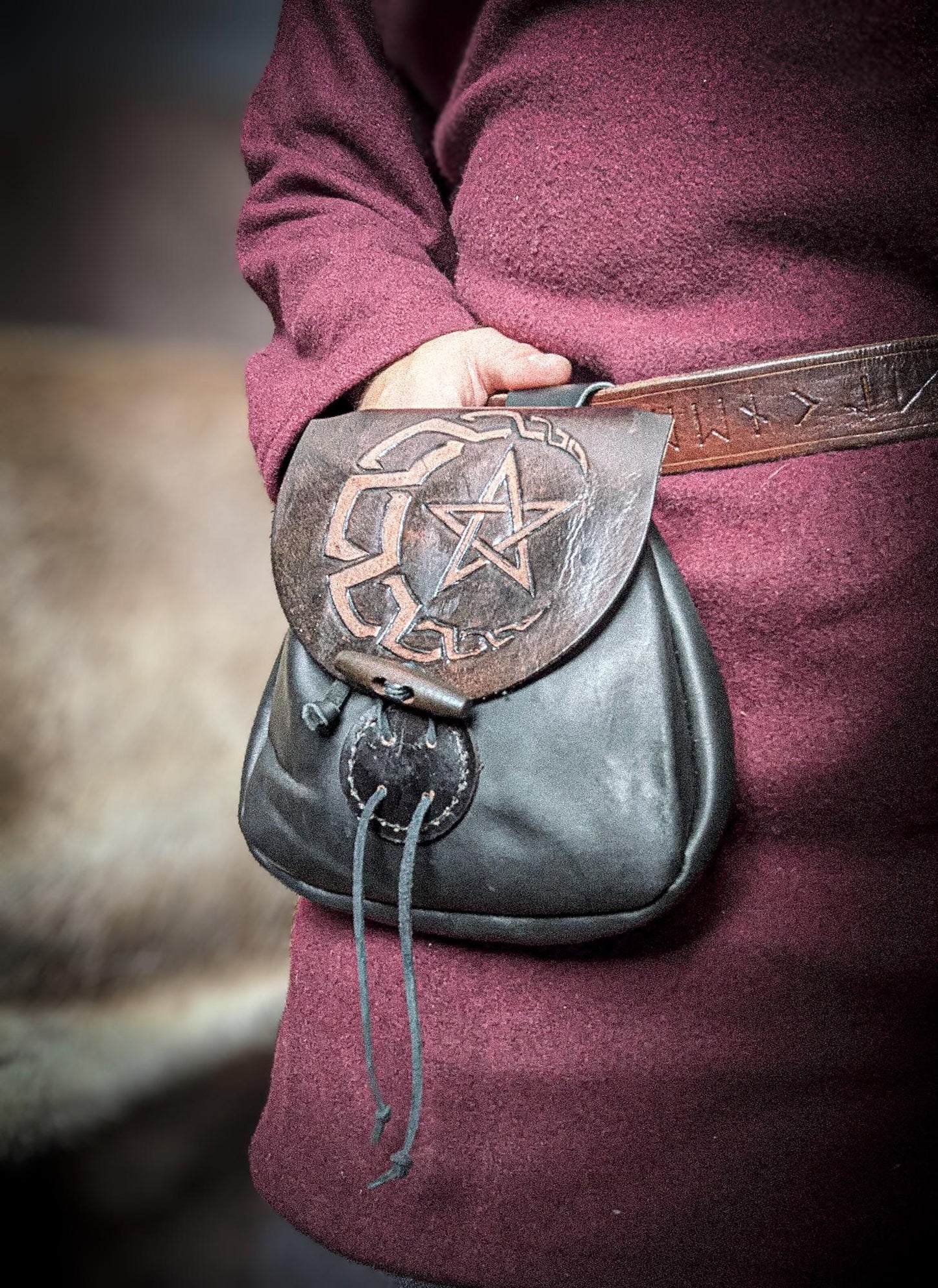 Celtic Moon and Star - Leather Belt Bag