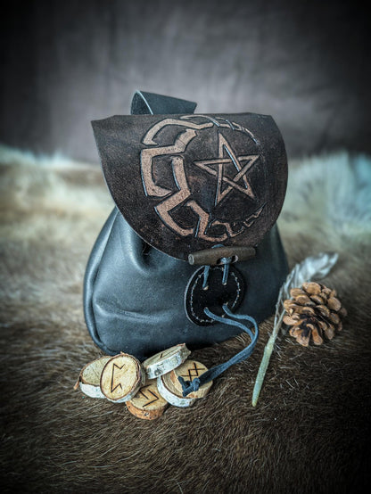 Celtic Moon and Star - Leather Belt Bag