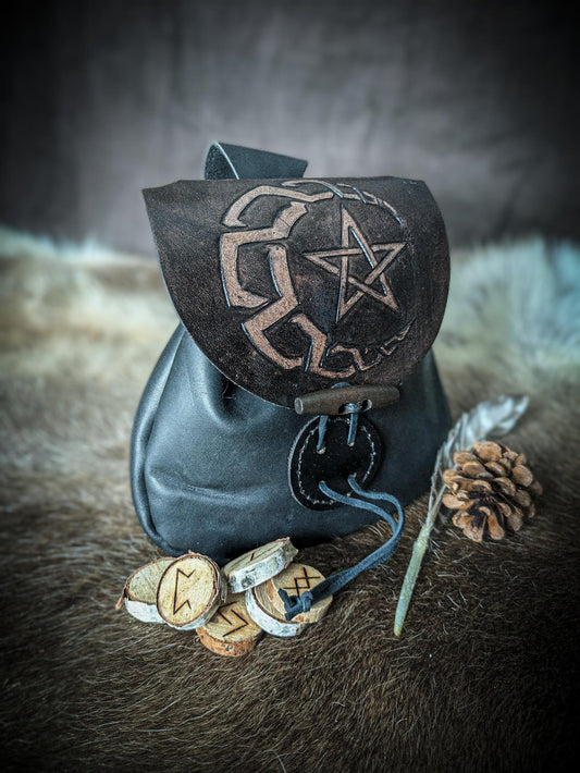 Celtic Moon and Star - Leather Belt Bag