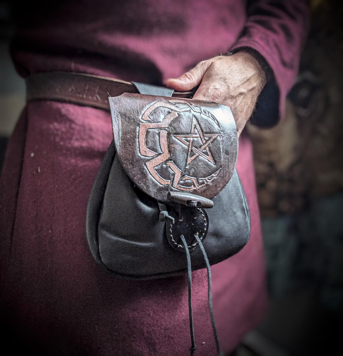 Celtic Moon and Star - Leather Belt Bag