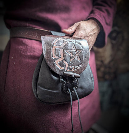 Celtic Moon and Star - Leather Belt Bag