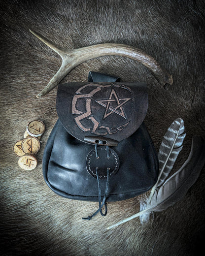 Celtic Moon and Star - Leather Belt Bag