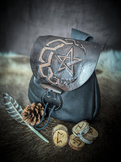 Celtic Moon and Star - Leather Belt Bag
