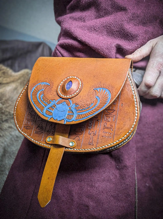 Leather Hip Satchel - Egyptian Scarab II