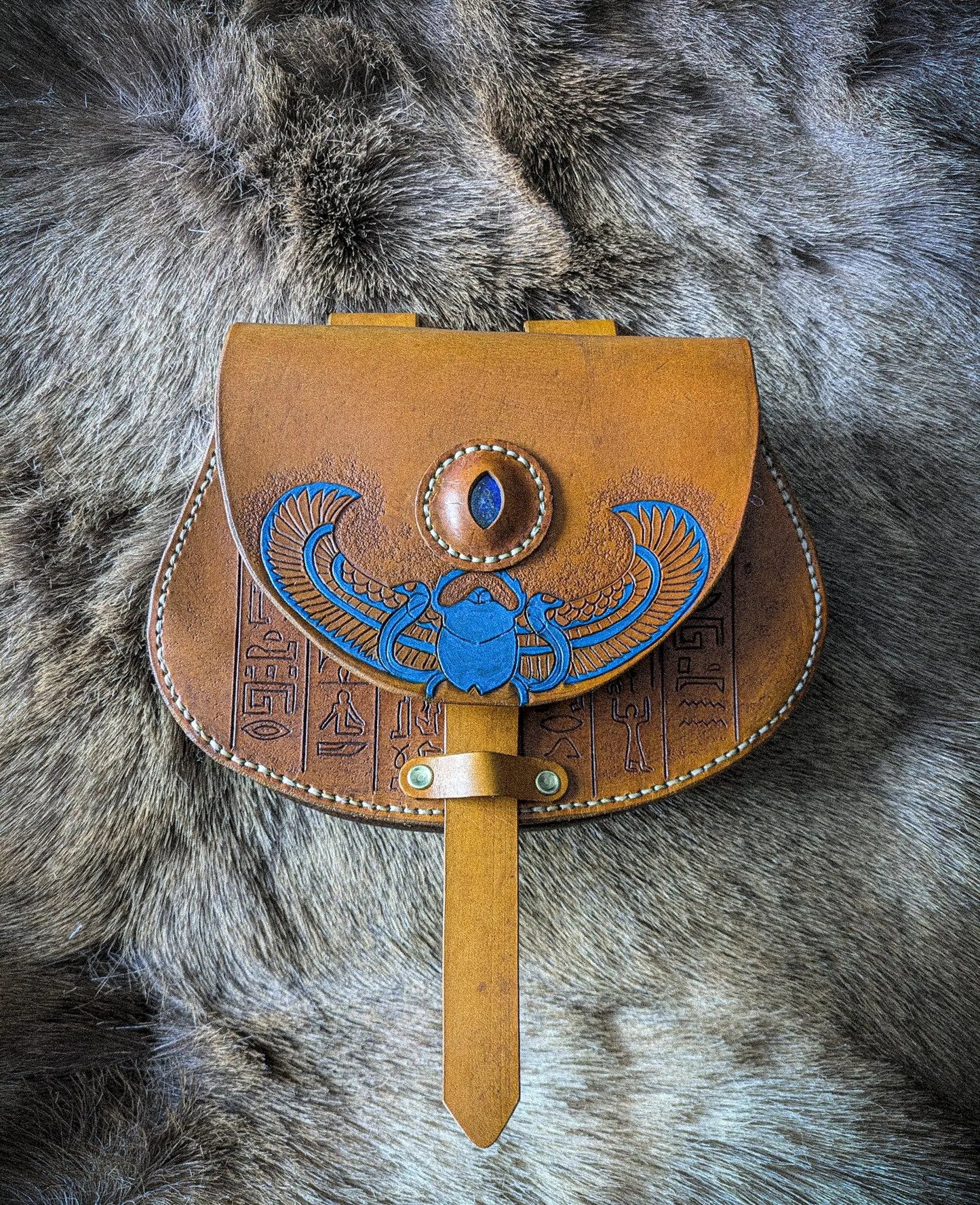 Leather Hip Satchel - Egyptian Scarab II
