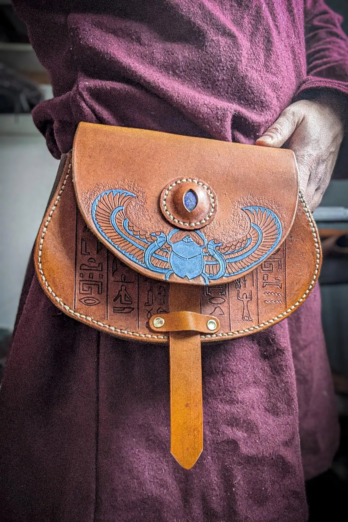 Leather Hip Satchel - Egyptian Scarab II