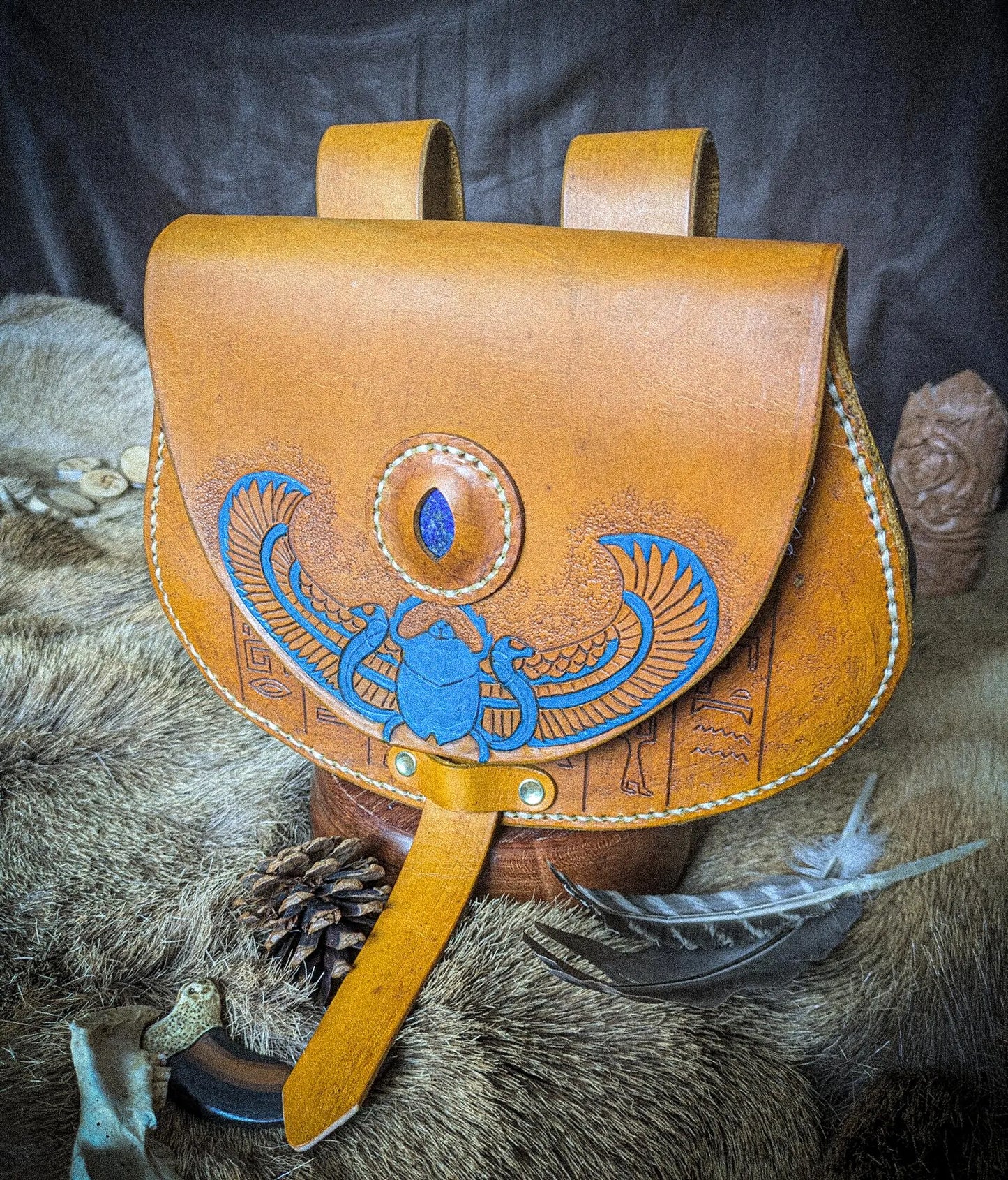 Leather Hip Satchel - Egyptian Scarab II