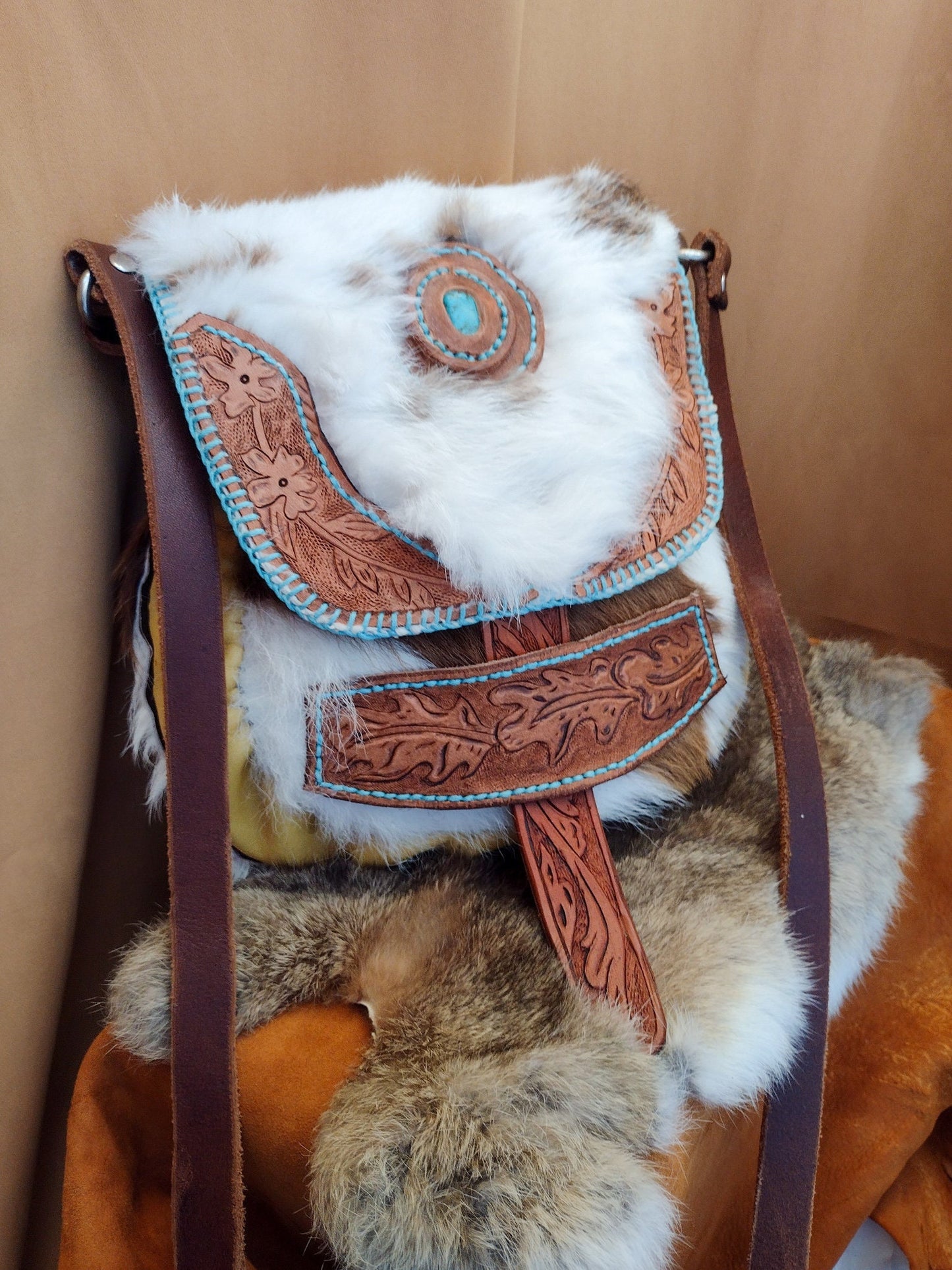 Hand-Tooled Turquoise Leather Purse
