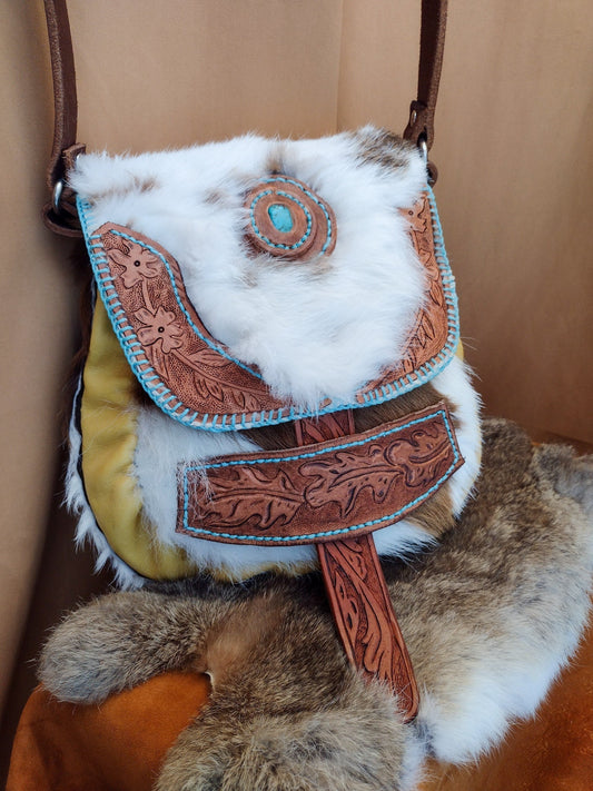 Hand-Tooled Turquoise Leather Purse