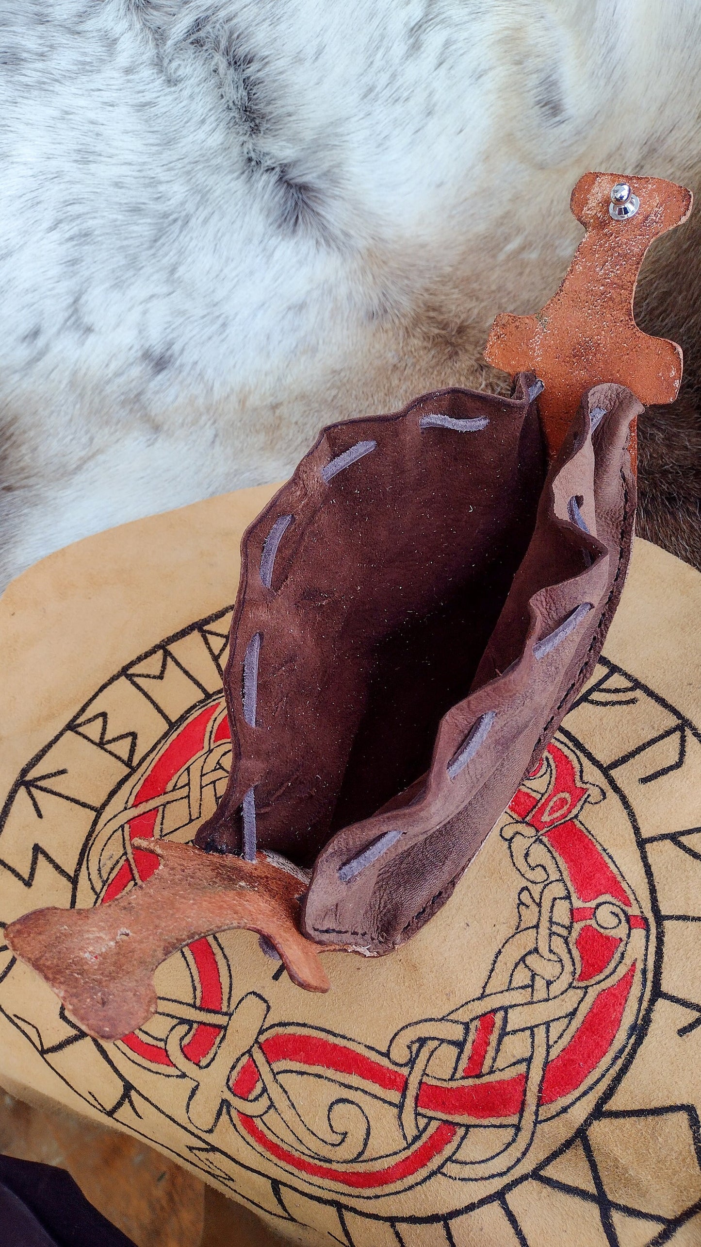 Leather Mjolnir Drawstring Rune Pouch