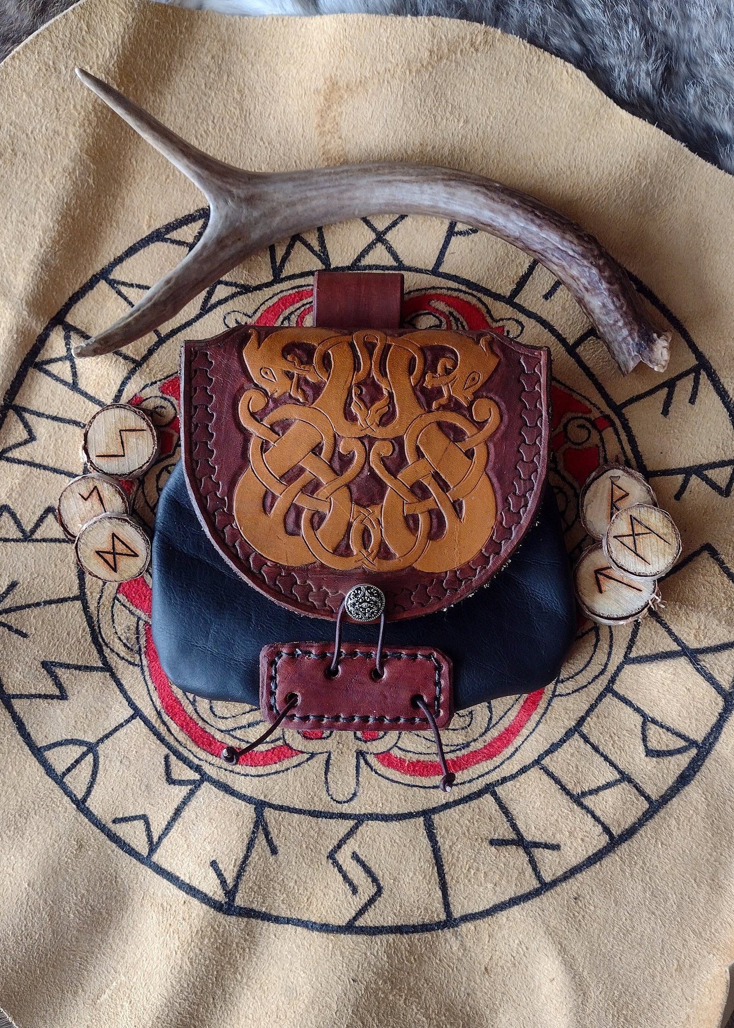 Leather Belt Bag - Norse Dragon