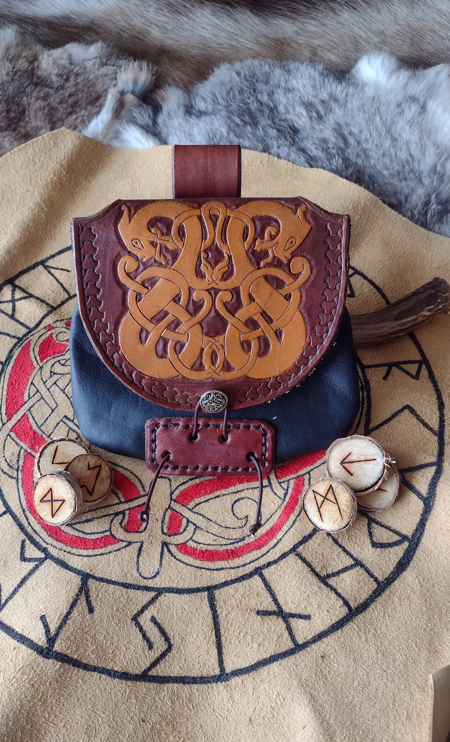 Leather Belt Bag - Norse Dragon