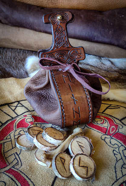 Large Mjolnir Drawstring Rune Pouches